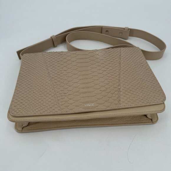 Vince Tan Python Embossed Leather Crossbody Envelope Purse Reptile Clutch Bag - Picture 3 of 11